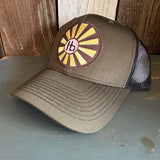 Hermosa Beach SUNBEAMS - 6 Panel Structured Poly/Cotton Front Mesh Back Trucker Hat - Black/Loden Green