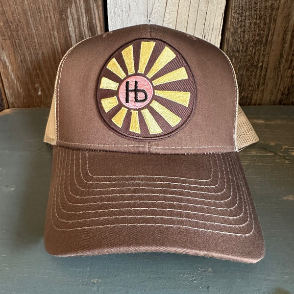 Hermosa Beach SUNBEAMS - 6 Panel Structured Poly/Cotton Front Mesh Back Trucker Hat - Brown/Khaki