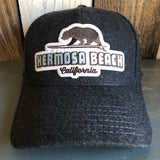 Hermosa Beach SURFING GRIZZLY BEAR 5 Panel Low Profile Melton Wool Blend Baseball Cap with Velcro Closure - Heather Black
