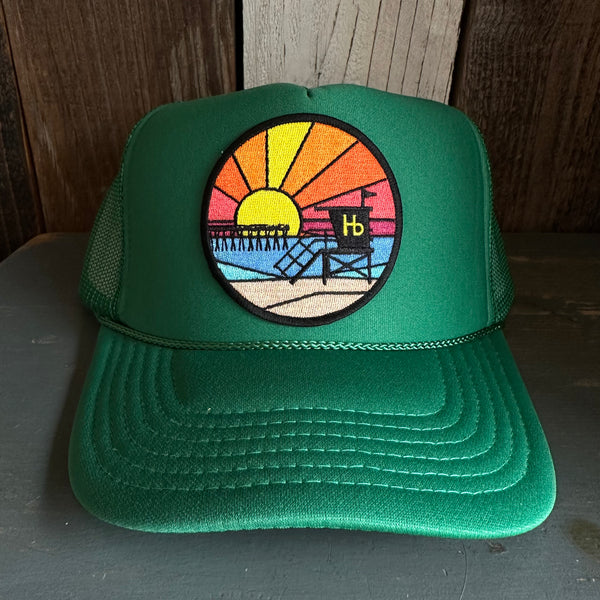 Hermosa Beach OBLIGATORY SUNSET High Crown Trucker Hat - Kelly Green