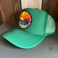 Hermosa Beach OBLIGATORY SUNSET High Crown Trucker Hat - Kelly Green