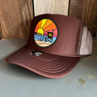 Hermosa Beach OBLIGATORY SUNSET High Crown Trucker Hat - Brown