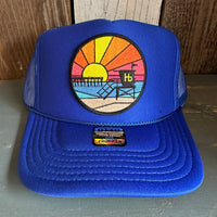 Hermosa Beach OBLIGATORY SUNSET Trucker Hat - Royal Blue (Curved Brim)