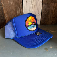 Hermosa Beach OBLIGATORY SUNSET Trucker Hat - Royal Blue (Curved Brim)