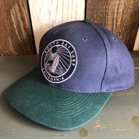 SOUTH BAY SURF (Navy Colored Patch) - 6 Panel Low Profile Baseball Cap with Adjustable Strap with Press Buckle - Navy/Dark Green