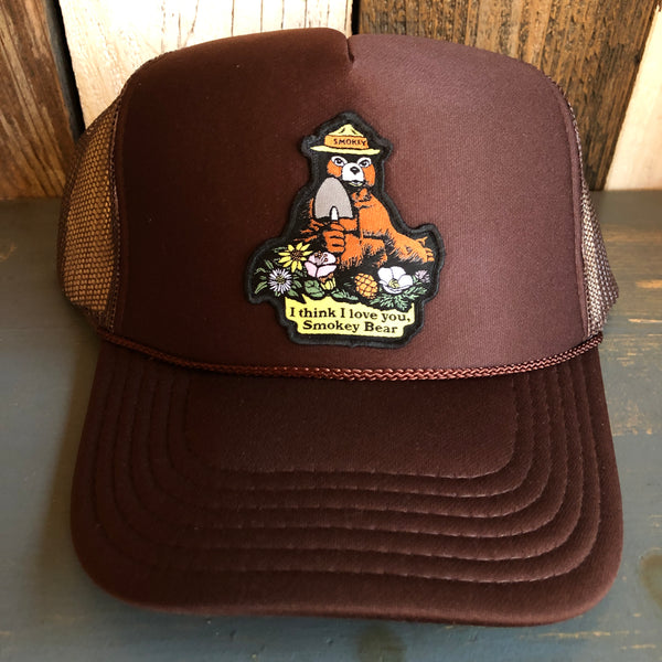 I THINK I LOVE YOU, SMOKEY BEAR High Crown Trucker Hat - Brown