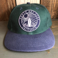 SOUTH BAY SURF (Navy Colored Patch) - 6 Panel Low Profile Baseball Cap with Adjustable Strap with Press Buckle - Dark Green/Navy