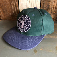 SOUTH BAY SURF (Navy Colored Patch) - 6 Panel Low Profile Baseball Cap with Adjustable Strap with Press Buckle - Dark Green/Navy