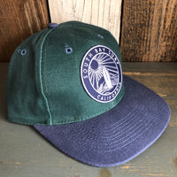 SOUTH BAY SURF (Navy Colored Patch) - 6 Panel Low Profile Baseball Cap with Adjustable Strap with Press Buckle - Dark Green/Navy
