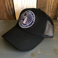 SOUTH BAY SURF (Navy Colored Patch) Low Fitting 6 Panel Low Profile Mesh Back Trucker Hat - Black