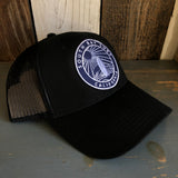 SOUTH BAY SURF (Navy Colored Patch) Low Fitting 6 Panel Low Profile Mesh Back Trucker Hat - Black