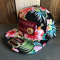 Hermosa Beach WELCOME SIGN Hawaiian Pattern 6 Panel Mid Profile Snapback Hat - A ‘o ia (Flat Brim)