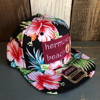 Hermosa Beach WELCOME SIGN Hawaiian Pattern 6 Panel Mid Profile Snapback Hat - A ‘o ia (Flat Brim)