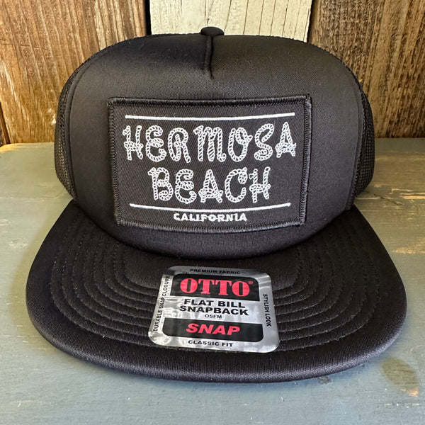 Hermosa Beach ROPER Trucker Hat - Black (Flat Brim)