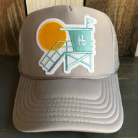 Hermosa Beach LIFEGUARD TOWER High Crown Trucker Hat - Grey (Curved Brim)