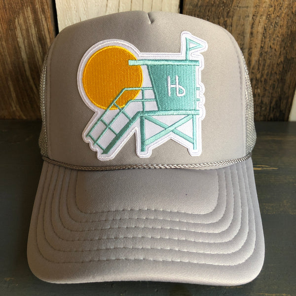 Hermosa Beach LIFEGUARD TOWER High Crown Trucker Hat - Grey (Curved Brim)