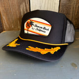 Hermosa Beach RETRO SUNSET 5 Panel High Crown Mesh Back Captain Trucker Hat- Black/Gold