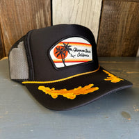 Hermosa Beach RETRO SUNSET 5 Panel High Crown Mesh Back Captain Trucker Hat- Black/Gold