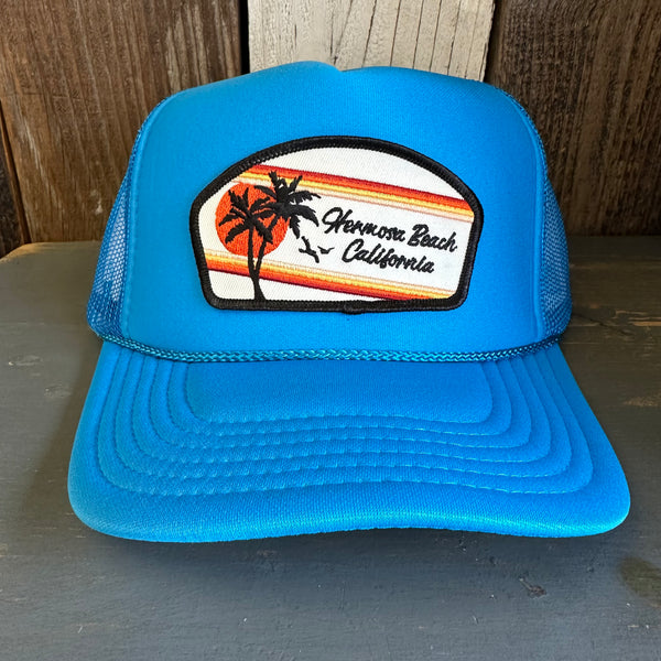 Hermosa Beach RETRO SUNSET Trucker Hat - Turquoise Blue