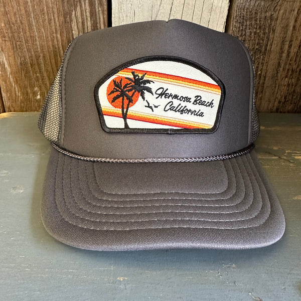 Hermosa Beach RETRO SUNSET High Crown Trucker Hat - Charcoal (Curved Brim)
