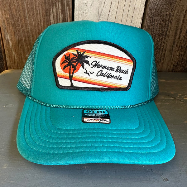 Hermosa Beach RETRO SUNSET High Crown Trucker Hat - Jade Green