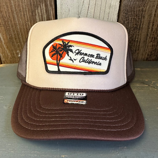 Hermosa Beach RETRO SUNSET Trucker Hat - Brown/Khaki