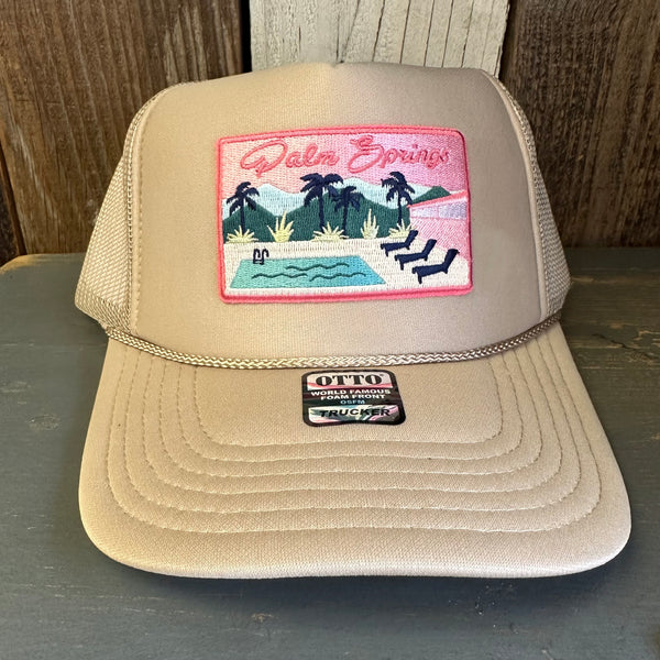 PALM SPRINGS, CALIFORNIA High Crown Trucker Hat (Khaki)