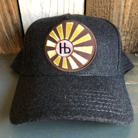 Hermosa Beach SUNBEAMS 5 Panel Low Profile Melton Wool Blend Baseball Cap with Velcro Closure - Heather Black