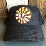 Hermosa Beach SUNBEAMS 5 Panel Low Profile Melton Wool Blend Baseball Cap with Velcro Closure - Heather Black
