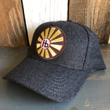 Hermosa Beach SUNBEAMS 5 Panel Low Profile Melton Wool Blend Baseball Cap with Velcro Closure - Heather Black