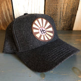 Hermosa Beach SUNBEAMS 5 Panel Low Profile Melton Wool Blend Baseball Cap with Velcro Closure - Heather Black