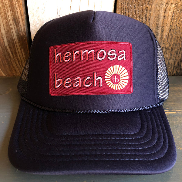 Hermosa Beach WELCOME SIGN High Crown Trucker Hat - Navy