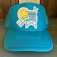 Hermosa Beach LIFEGUARD TOWER Trucker Hat - Turquoise Blue