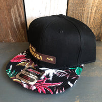 Hermosa Beach HERMOSA AVE Black Panel/Hawaiian Pattern Visor - 6 Panel Mid Profile Snapback Hat - Makai