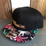 Hermosa Beach HERMOSA AVE Black Panel/Hawaiian Pattern Visor - 6 Panel Mid Profile Snapback Hat - Makai