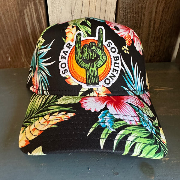 SO FAR...SO BUENO Hawaiian Pattern 6 Panel Low Profile Baseball Cap - A ‘o ia (Curved Brim)