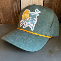 Hermosa Beach LIFEGUARD TOWER :: 5 panel Stone Washed Canvas 2-Tone - Moss/Gold Braid