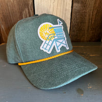 Hermosa Beach LIFEGUARD TOWER :: 5 panel Stone Washed Canvas 2-Tone - Moss/Gold Braid
