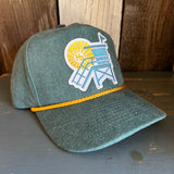 Hermosa Beach LIFEGUARD TOWER :: 5 panel Stone Washed Canvas 2-Tone - Moss/Gold Braid