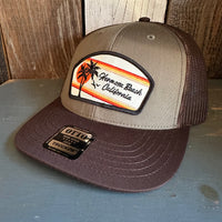 Hermosa Beach RETRO SUNSET 6 Panel Mid Profile Mesh Back Trucker Hat - Dark Brown/Olive Green/Dark Brown