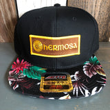 Hermosa Beach AS REAL AS THE STREETS Black Panel/Hawaiian Pattern Visor - 6 Panel Mid Profile Snapback Hat - Makai