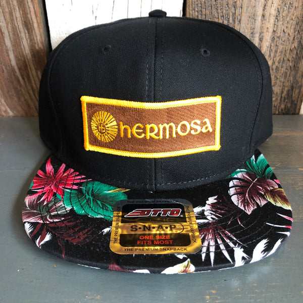 Hermosa Beach AS REAL AS THE STREETS Black Panel/Hawaiian Pattern Visor - 6 Panel Mid Profile Snapback Hat - Makai