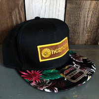 Hermosa Beach AS REAL AS THE STREETS Black Panel/Hawaiian Pattern Visor - 6 Panel Mid Profile Snapback Hat - Makai