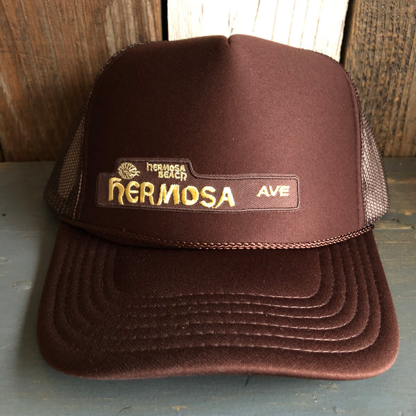 Hermosa Beach HERMOSA AVE High Crown Trucker Hat - Brown