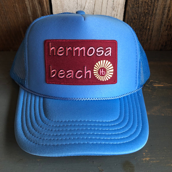 Hermosa Beach WELCOME SIGN High Crown Trucker Hat - Col. Blue