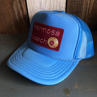 Hermosa Beach WELCOME SIGN High Crown Trucker Hat - Col. Blue