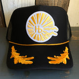 Hermosa Beach CLASSIC LOGO 5 Panel High Crown Mesh Back CAPTAIN Trucker Hat- Black/Gold