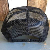 Hermosa Beach HERMOSA AVE 5 Panel High Crown Mesh Back Captain Trucker Hat- Black/Gold