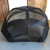 Hermosa Beach HERMOSA AVE 5 Panel High Crown Mesh Back Captain Trucker Hat- Black/Gold