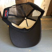 Hermosa Beach HERMOSA AVE 5 Panel High Crown Mesh Back Captain Trucker Hat- Black/Gold